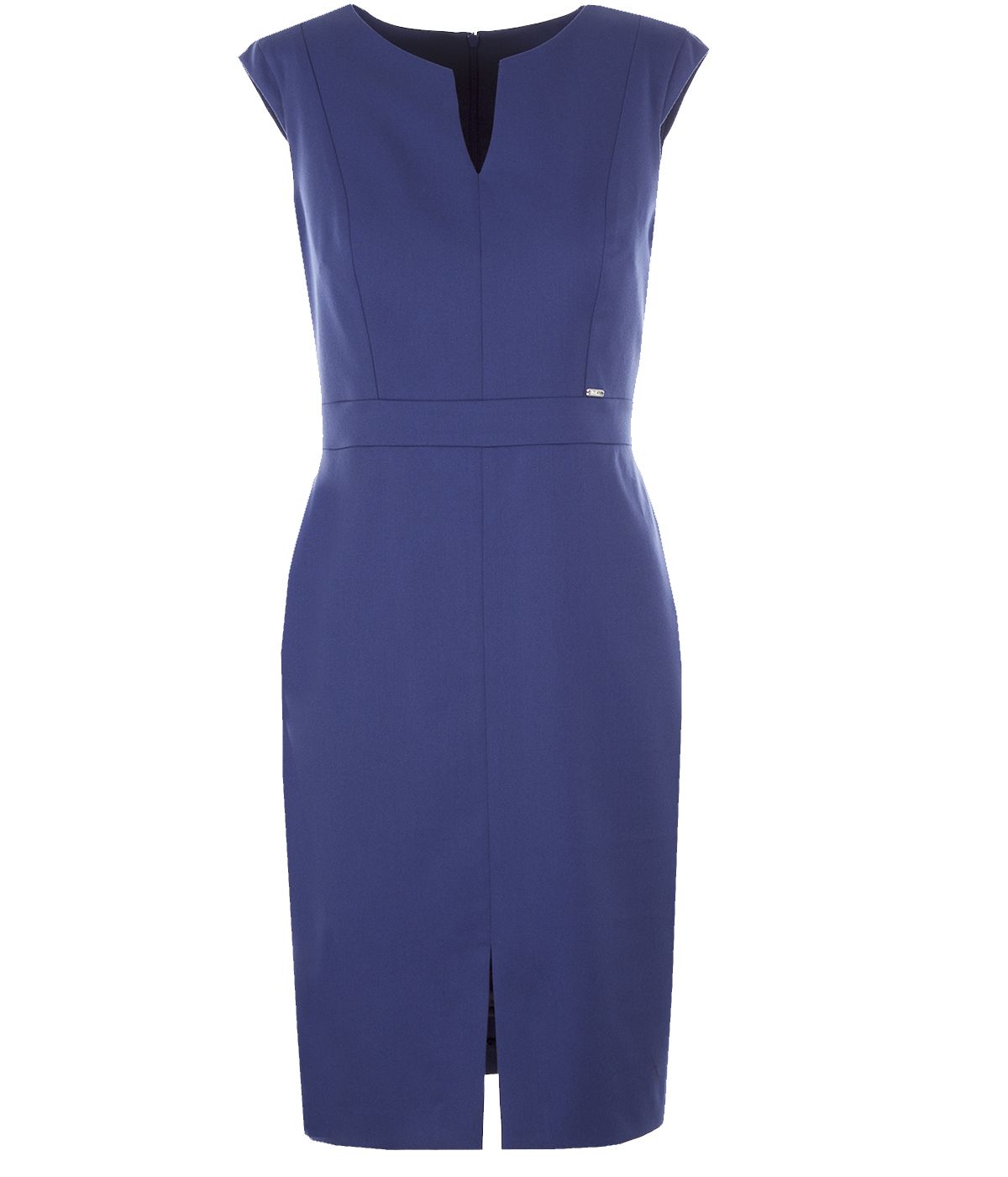 Straight fitted dress with V-neck and front slit 0